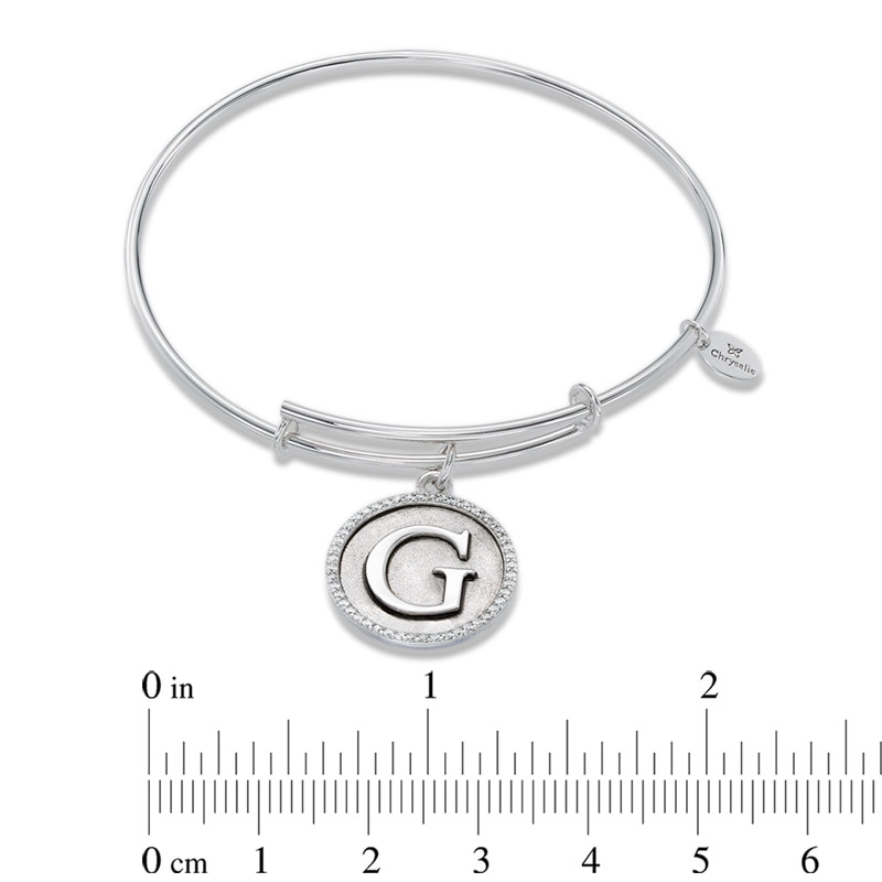 Main Image 4 of Chrysalis Cubic Zirconia Initial "G" Charm Adjustable Bangle in Sterling Silver