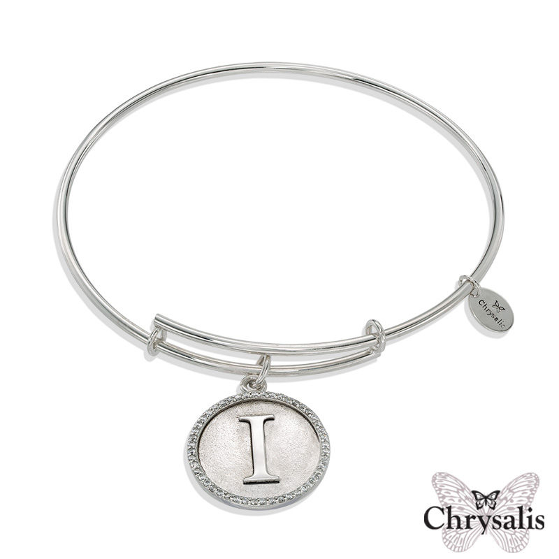 Main Image 1 of Chrysalis Cubic Zirconia Initial "I" Charm Adjustable Bangle in Sterling Silver