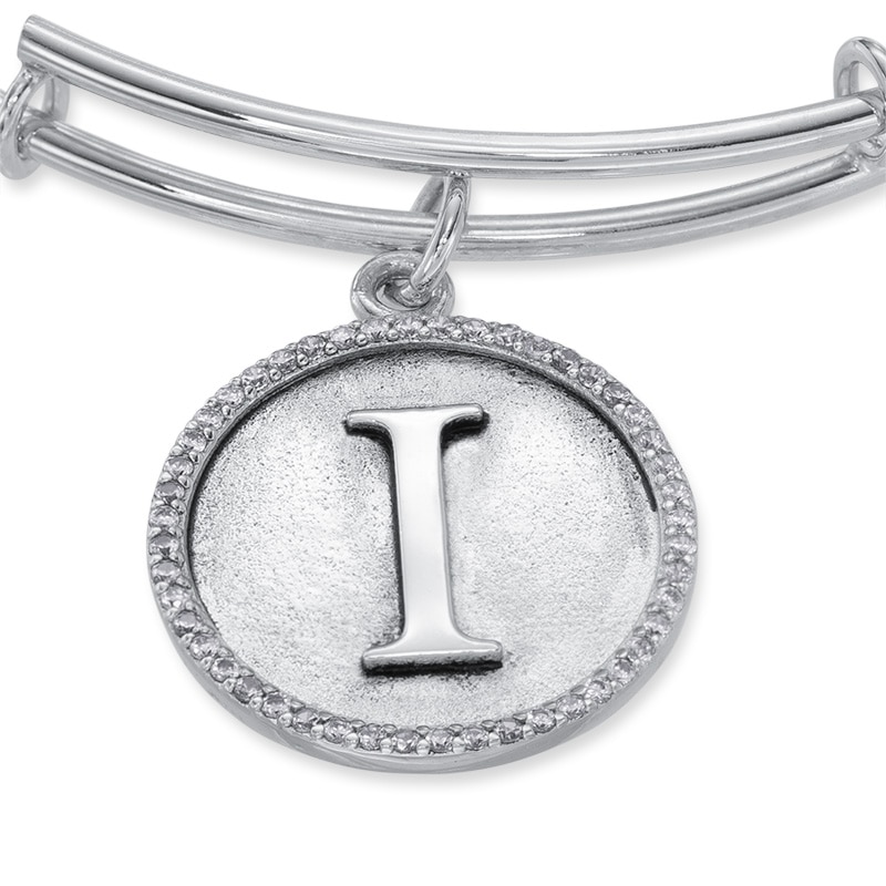 Main Image 3 of Chrysalis Cubic Zirconia Initial "I" Charm Adjustable Bangle in Sterling Silver