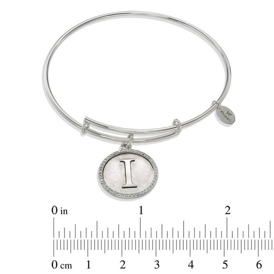 Chrysalis Cubic Zirconia Initial "I" Charm Adjustable Bangle in Sterling Silver