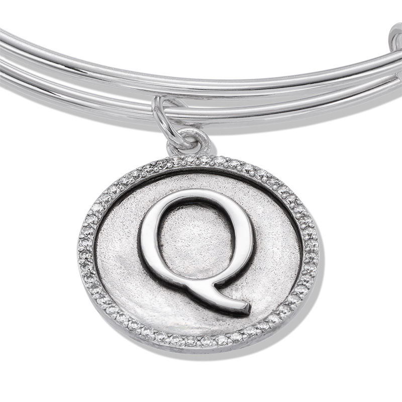 Main Image 3 of Chrysalis Cubic Zirconia Initial "Q" Charm Adjustable Bangle in Sterling Silver