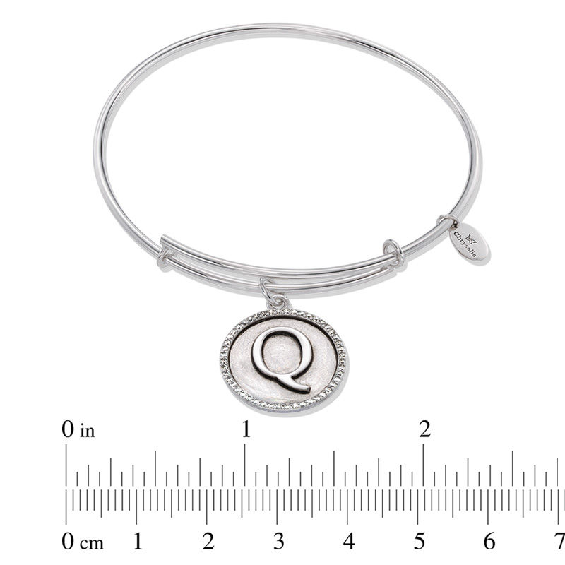 Main Image 4 of Chrysalis Cubic Zirconia Initial "Q" Charm Adjustable Bangle in Sterling Silver