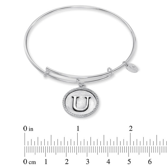 Chrysalis Cubic Zirconia Initial "U" Charm Adjustable Bangle in Sterling Silver