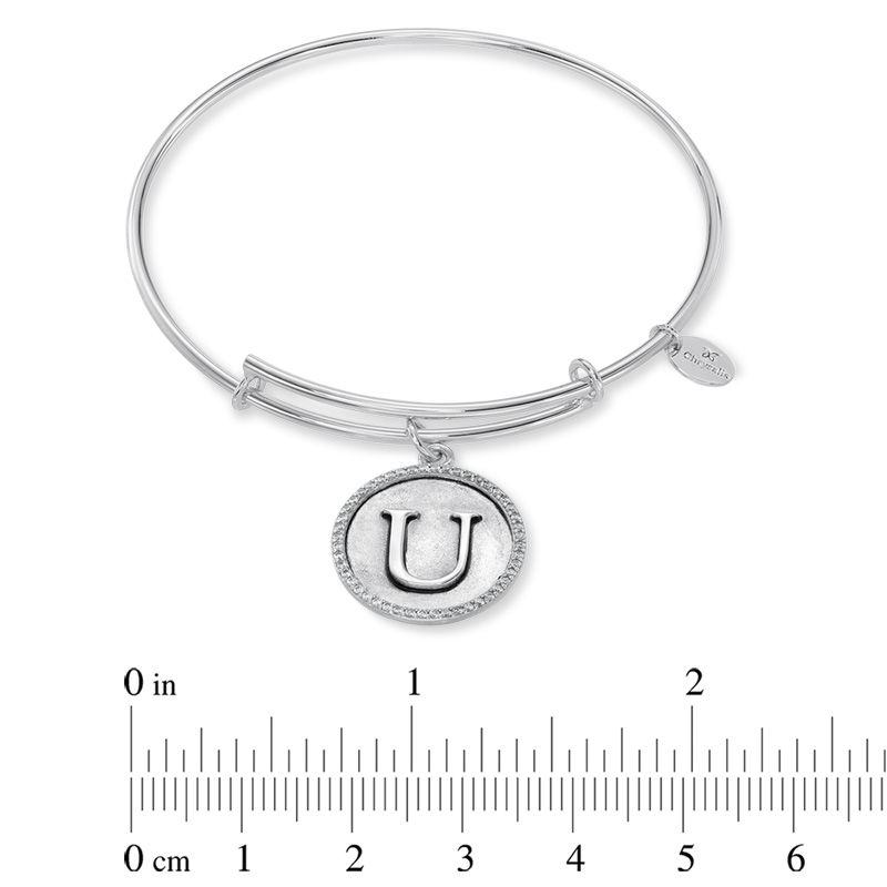 Chrysalis Cubic Zirconia Initial "U" Charm Adjustable Bangle in Sterling Silver