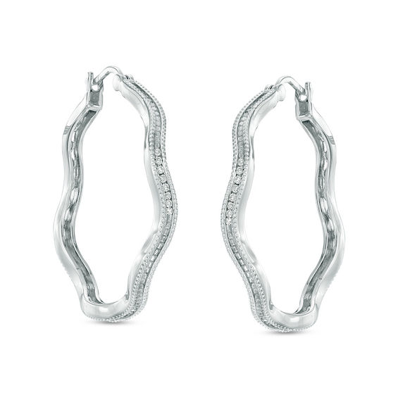 1/10 CT. T.w. Diamond Wavy Hoop Earrings in Sterling Silver