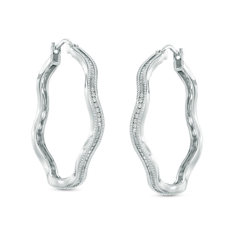1/10 CT. T.W. Diamond Wavy Hoop Earrings in Sterling Silver