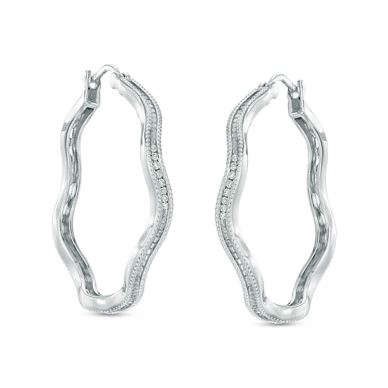 Main Image 1 of 1/10 CT. T.W. Diamond Wavy Hoop Earrings in Sterling Silver