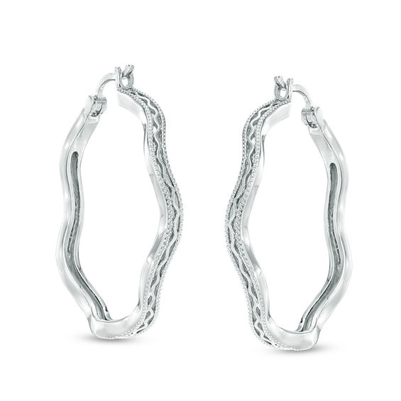 1/10 CT. T.w. Diamond Wavy Hoop Earrings in Sterling Silver