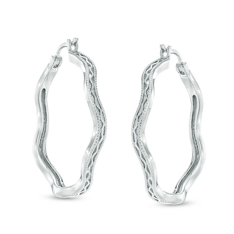 1/10 CT. T.W. Diamond Wavy Hoop Earrings in Sterling Silver