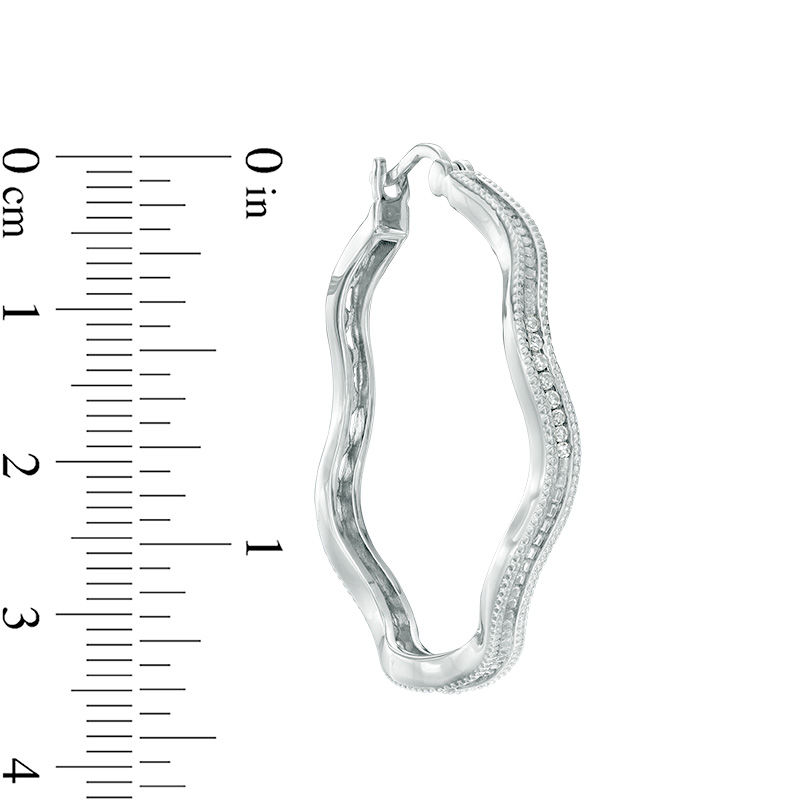 Main Image 3 of 1/10 CT. T.W. Diamond Wavy Hoop Earrings in Sterling Silver