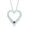 Thumbnail Image 1 of Vera Wang Love Collection 1/10 CT. T.W. Diamond and Blue Sapphire Heart Pendant in Sterling Silver