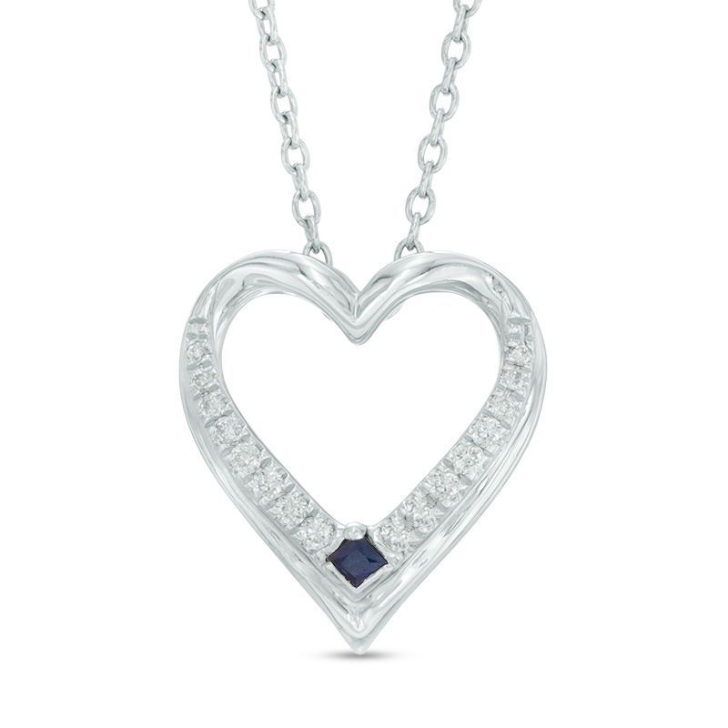 Main Image 1 of Vera Wang Love Collection 1/10 CT. T.W. Diamond and Blue Sapphire Heart Pendant in Sterling Silver