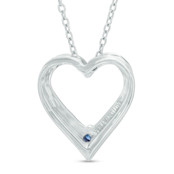 Vera Wang Love Collection 1/10 CT. T.w. Diamond and Blue Sapphire Heart Pendant in Sterling Silver