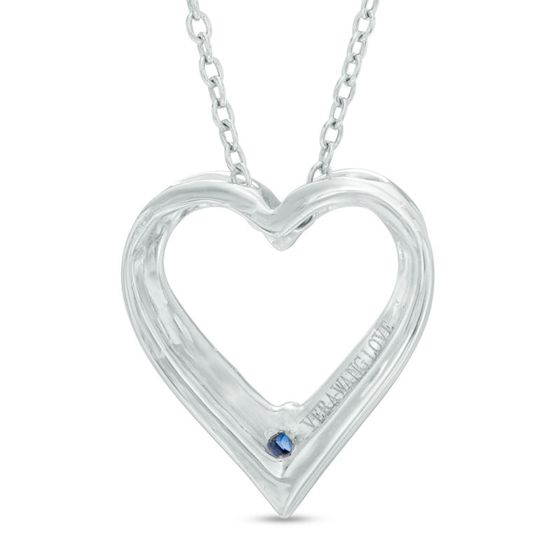 Main Image 2 of Vera Wang Love Collection 1/10 CT. T.W. Diamond and Blue Sapphire Heart Pendant in Sterling Silver
