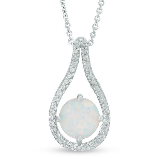 7.0mm Lab-Created Opal and White Sapphire Teardrop Pendant in Sterling ...