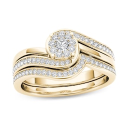 1/2 CT. T.W. Composite Diamond Flower Bypass Bridal Set in 14K Gold