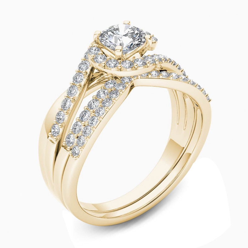 Main Image 2 of 1/2 CT. T.W. Composite Diamond Flower Bypass Bridal Set in 14K Gold