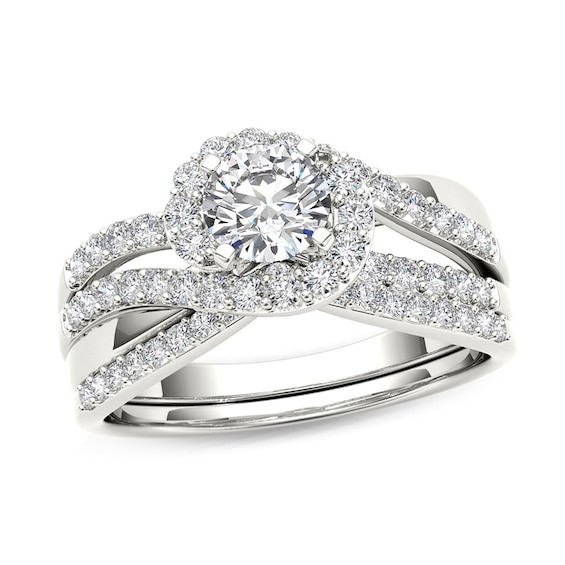1 CT. T.w. Diamond Swirl Bypass Bridal Set in 14K White Gold