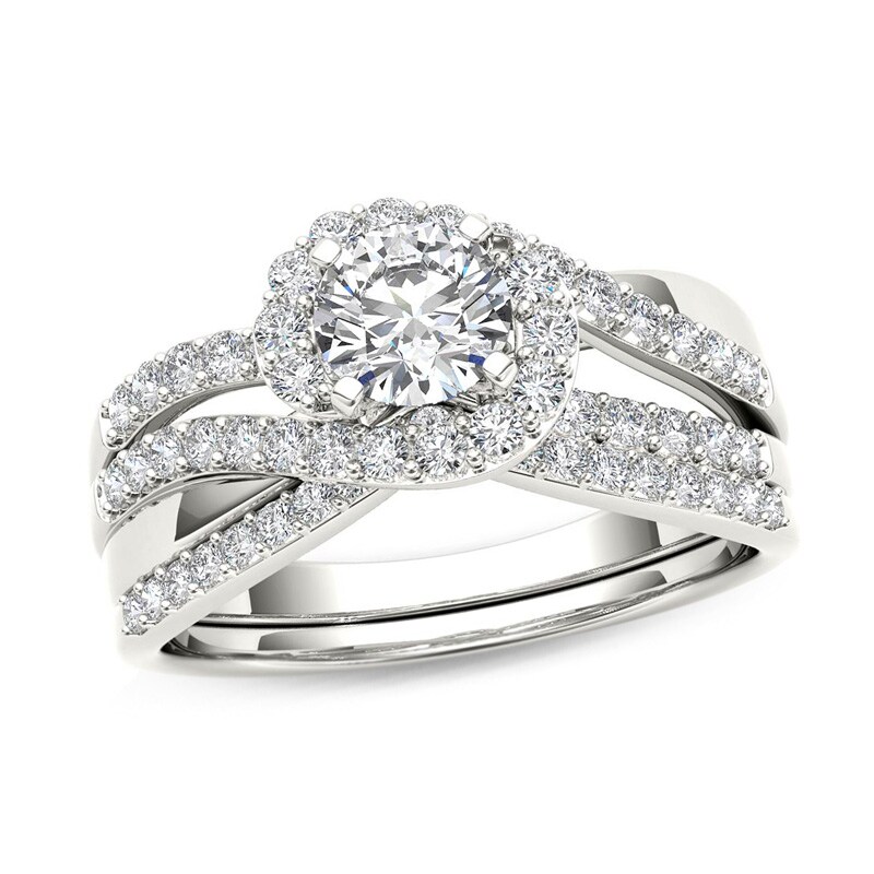 Main Image 1 of 1 CT. T.W. Diamond Swirl Bypass Bridal Set in 14K White Gold