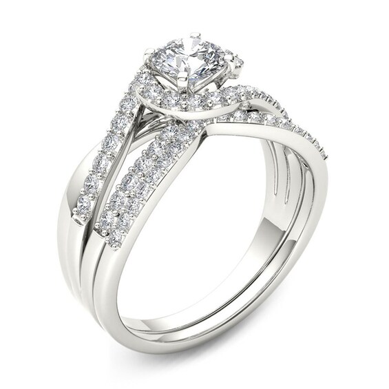 1 CT. T.w. Diamond Swirl Bypass Bridal Set in 14K White Gold