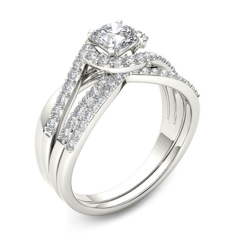 Main Image 2 of 1 CT. T.W. Diamond Swirl Bypass Bridal Set in 14K White Gold
