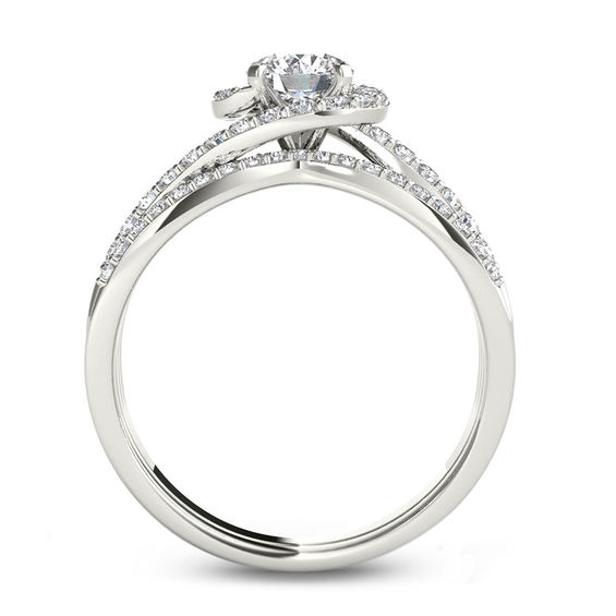 1 CT. T.w. Diamond Swirl Bypass Bridal Set in 14K White Gold