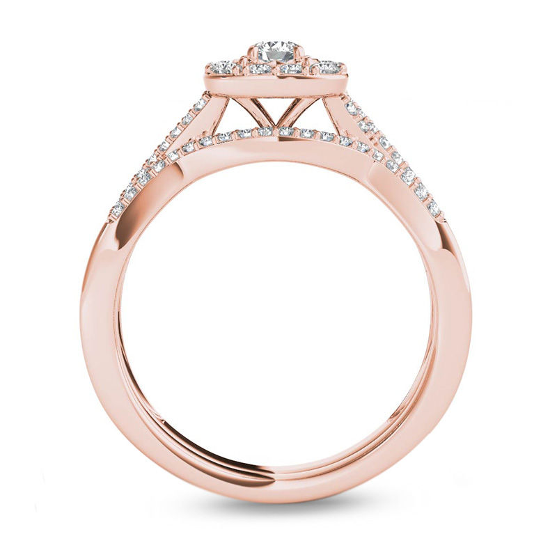 3/8 CT. T.W. Diamond Cushion Frame Twist Shank Bridal Set in 14K Rose Gold