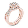 Thumbnail Image 3 of 3/8 CT. T.W. Diamond Cushion Frame Twist Shank Bridal Set in 14K Rose Gold