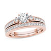 Thumbnail Image 0 of 1 CT. T.W. Diamond Tapered Shank Bridal Set in 14K Rose Gold