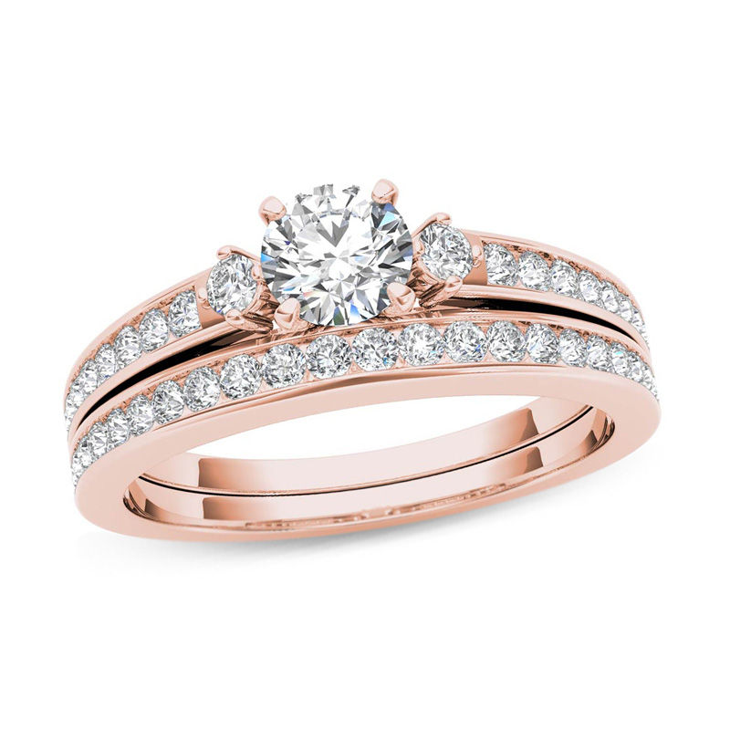 Main Image 1 of 1 CT. T.W. Diamond Tapered Shank Bridal Set in 14K Rose Gold