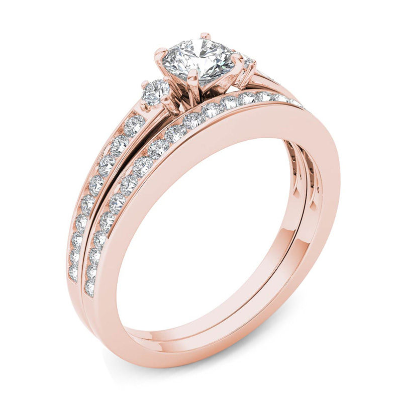 1 CT. T.W. Diamond Tapered Shank Bridal Set in 14K Rose Gold | Zales