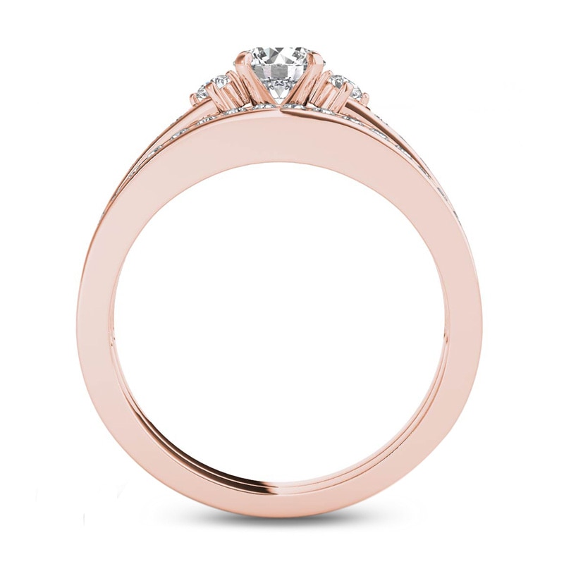 Main Image 3 of 1 CT. T.W. Diamond Tapered Shank Bridal Set in 14K Rose Gold