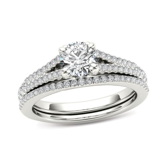 1 CT. T.w. Diamond Split Shank Bridal Set in 14K White Gold