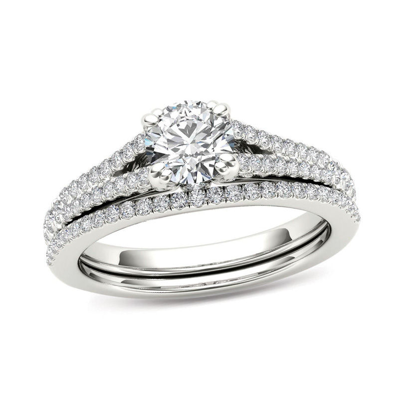 1 CT. T.W. Diamond Split Shank Bridal Set in 14K White Gold | Zales