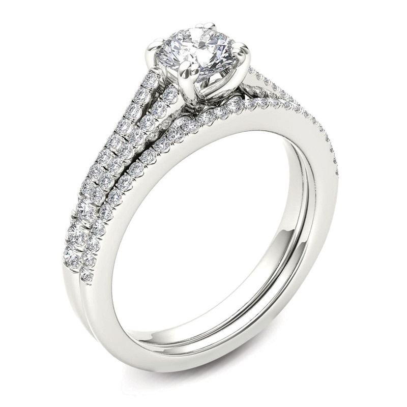 1 CT. T.W. Diamond Split Shank Bridal Set in 14K White Gold | Zales