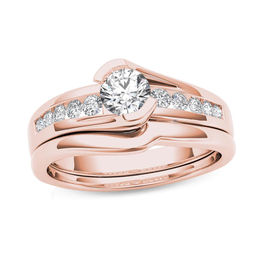 1/2 CT. T.W. Diamond Bypass Bridal Set in 14K Rose Gold