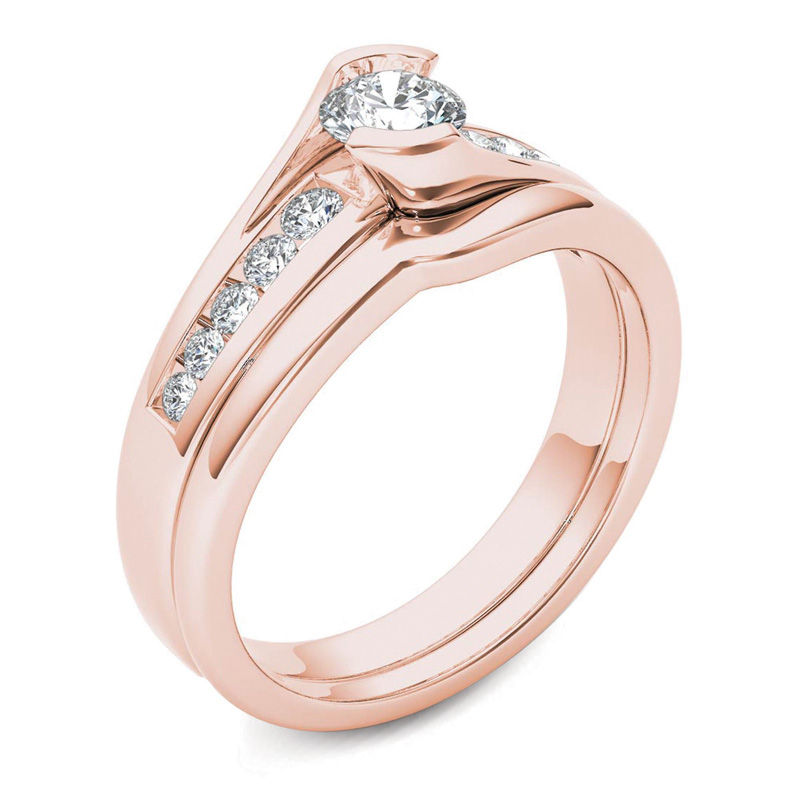 Main Image 2 of 1/2 CT. T.W. Diamond Bypass Bridal Set in 14K Rose Gold
