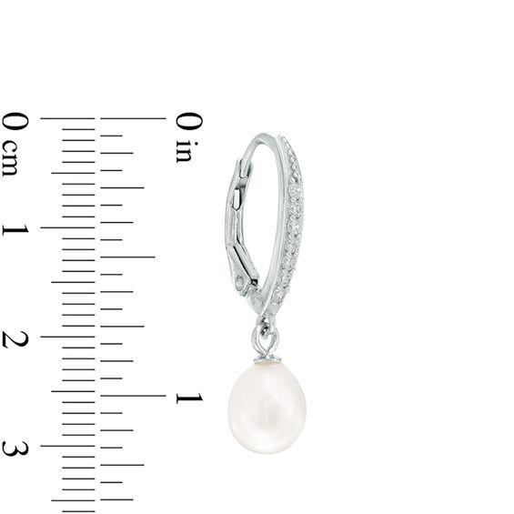 6.0-6.5mm Oval Freshwater Cultured Pearl and Lab-Created White Sapphire Drop Earrings in Sterling Silver