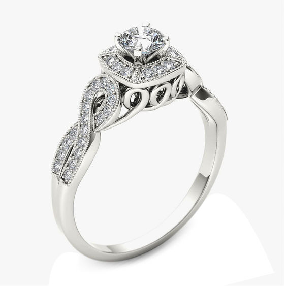 1/2 CT. T.W. Diamond Square Frame Vintage-Style Engagement Ring in 14K ...