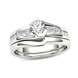1/2 CT. T.W. Diamond Bypass Bridal Set in 14K White Gold