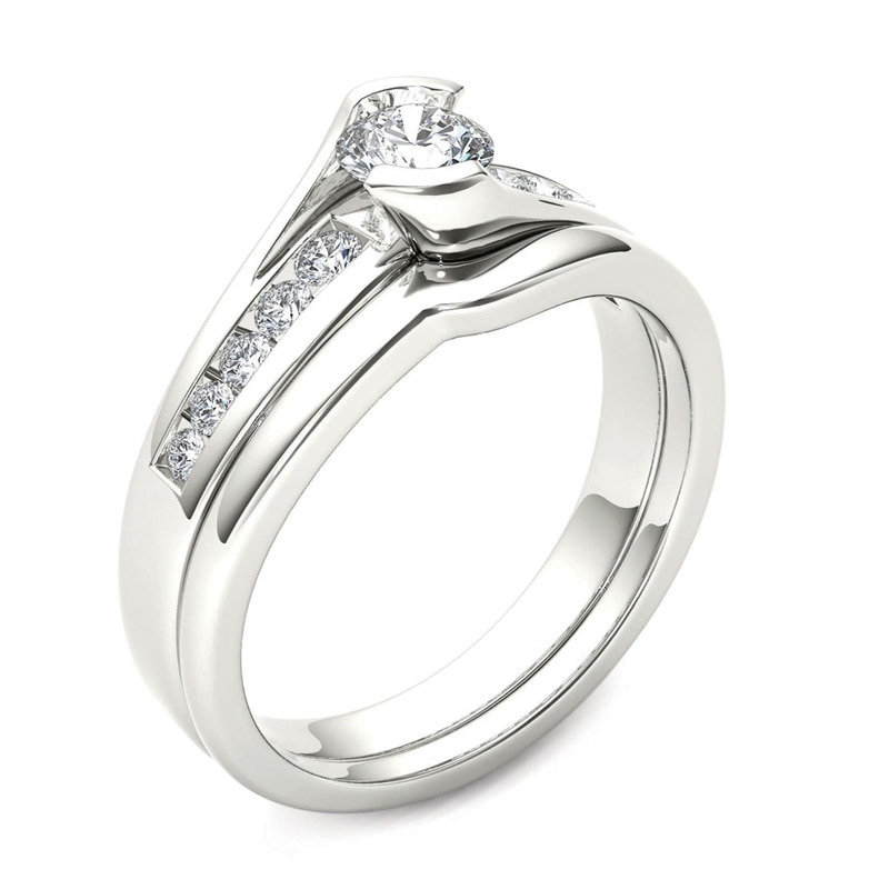 1/2 CT. T.W. Diamond Bypass Bridal Set in 14K White Gold | Zales