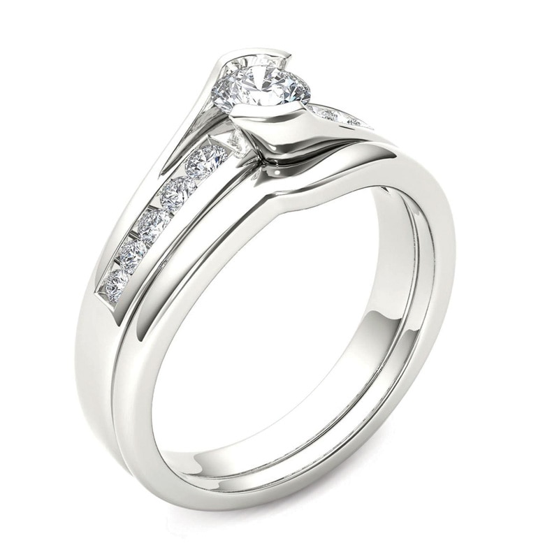 Main Image 2 of 1/2 CT. T.W. Diamond Bypass Bridal Set in 14K White Gold