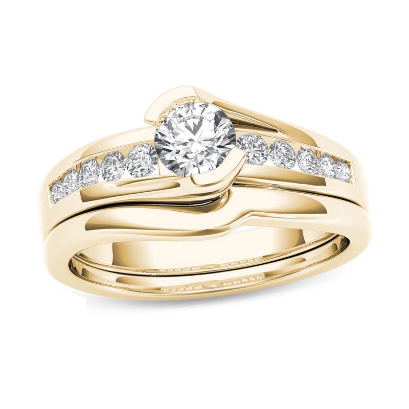 1/2 CT. T.W. Diamond Bypass Bridal Set in 14K Gold