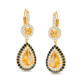 Pear-Shaped Citrine, Black Spinel and Lab-Created White Sapphire Drop Earrings in Sterling Silver with 14K Gold Plate