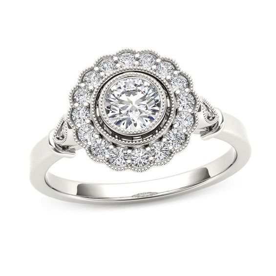 5/8 CT. T.W. Diamond Frame Vintage-Style Engagement Ring in 14K White Gold 5/8 CT. T.W. Diamond Frame Vintage-Style Engagement Ring in 14K White Gold
