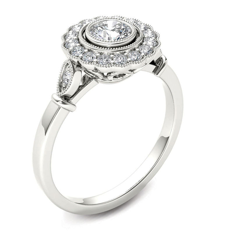 5/8 CT. T.W. Diamond Frame Vintage-Style Engagement Ring in 14K White Gold