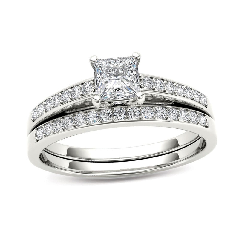 Main Image 1 of 5/8 CT. T.W. Princess-Cut Diamond Bridal Set in 14K White Gold