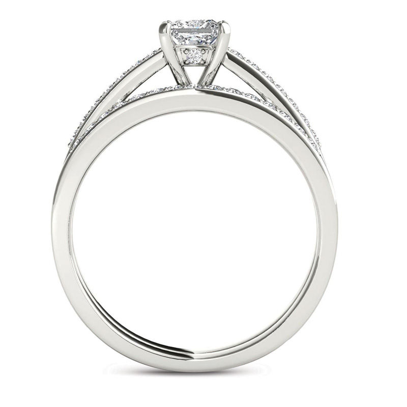 Main Image 3 of 5/8 CT. T.W. Princess-Cut Diamond Bridal Set in 14K White Gold