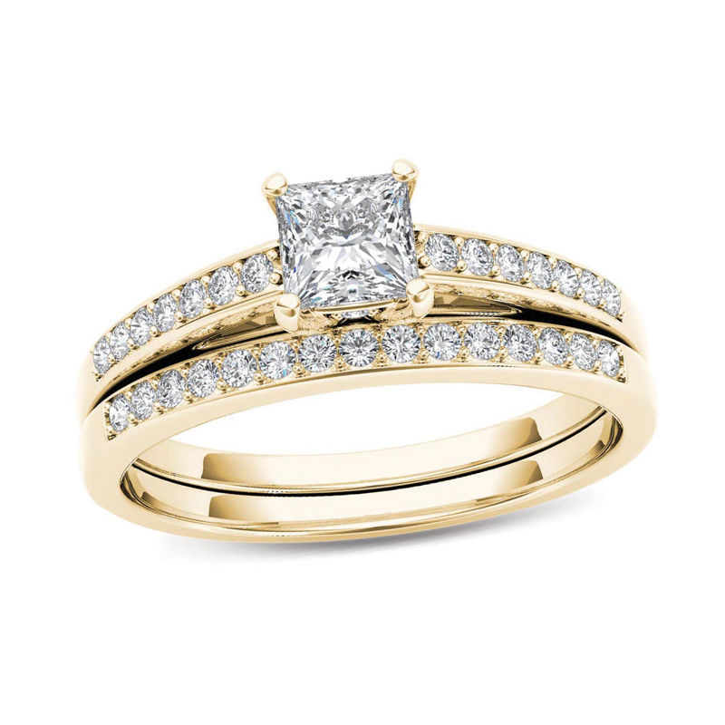 Main Image 1 of 5/8 CT. T.W. Princess-Cut Diamond Bridal Set in 14K Gold
