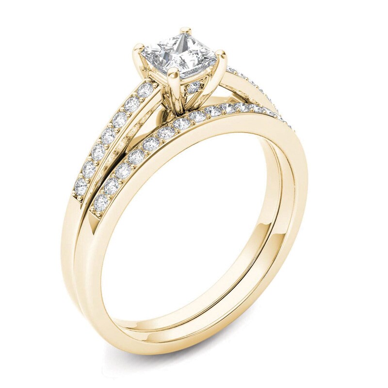 Main Image 2 of 5/8 CT. T.W. Princess-Cut Diamond Bridal Set in 14K Gold